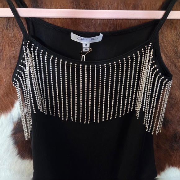 Black Bodysuit with Silver Fringe - Picture 2 of 6